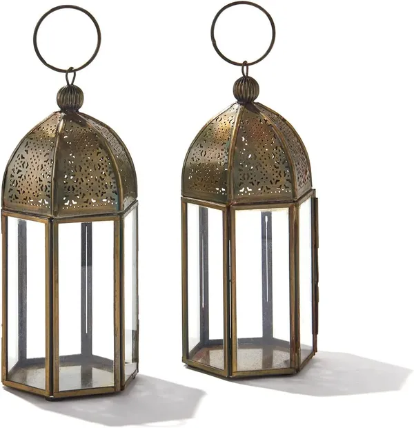 Anbw_Handicraft_Decorative_Moroccan_Lanterns_Set_Of_2_Pcs_Metal_And_Glass_Moroccan_Lantern_Aged_Brass_Candle_Holder_Lanterns_Golden