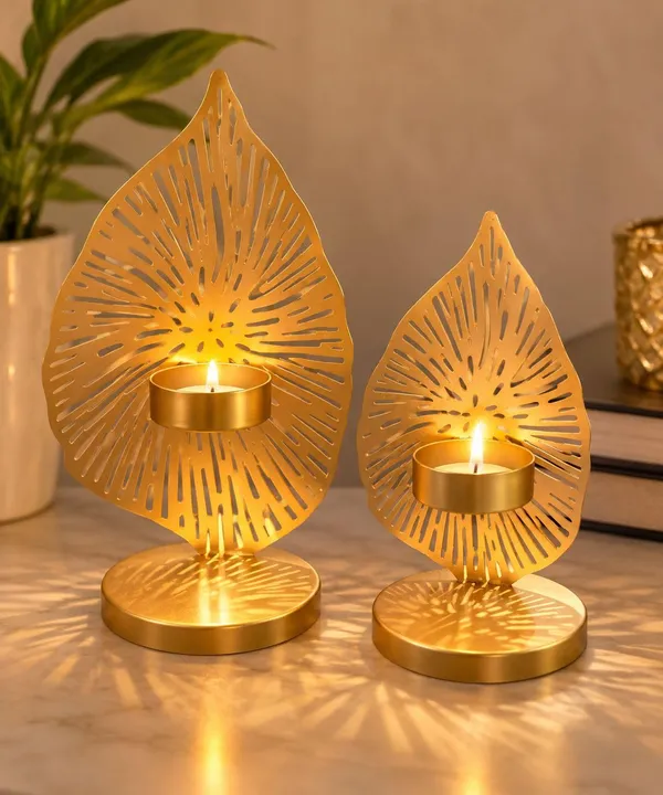 Anbw_Handicraft_Metal_Leaf_Shape_Set_Of_2_Pcs_Tealight_Candle_Holders_For_Christmas_Diwali_Home_Decor_Table_Centerpiece_Festivel_Gifting_Golden