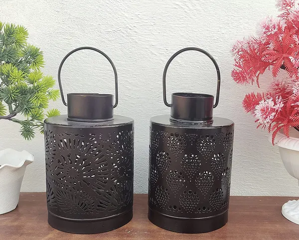 Anbw_Handicraft_Decorative_Metal_Table_Top_And_Hanging_Lantern_Tealight_Candle_Holder_For_Home_Decor_Items_Free_Tealights_10x10x15_Cm_Black