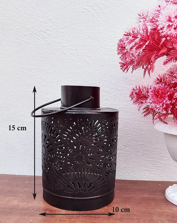 Anbw_Handicraft_Decorative_Metal_Table_Top_And_Hanging_Lantern_Tealight_Candle_Holder_For_Home_Decor_Items_Free_Tealights_10x10x15_Cm_Black