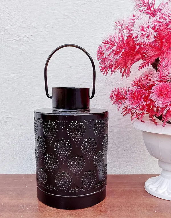 Anbw_Handicraft_Decorative_Metal_Table_Top_And_Hanging_Lantern_Tealight_Candle_Holder_For_Home_Decor_Items_Free_Tealights_10x10x15_Cm_Black