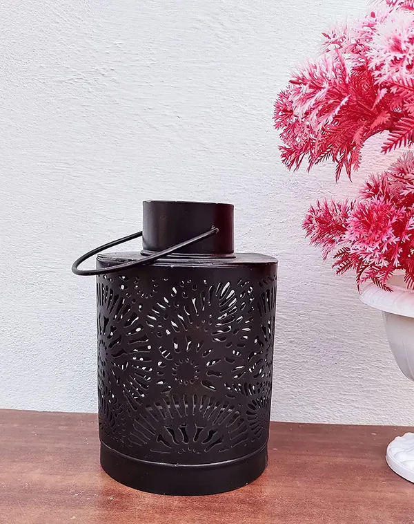 Anbw_Handicraft_Decorative_Metal_Table_Top_And_Hanging_Lantern_Tealight_Candle_Holder_For_Home_Decor_Items_Free_Tealights_10x10x15_Cm_Black