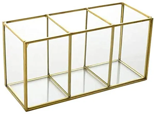 An_Brass_World_Metal_Clear_Glass_Cosmetic_Organiser_With_3_Compartments_And_Gold_Colour_Decorative_Cosmetics_Holder_Beauty_Display_Size_6x3_25x3_25_Inch
