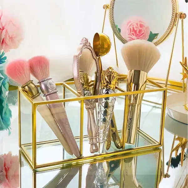 An_Brass_World_Metal_Clear_Glass_Cosmetic_Organiser_With_3_Compartments_And_Gold_Colour_Decorative_Cosmetics_Holder_Beauty_Display_Size_6x3_25x3_25_Inch