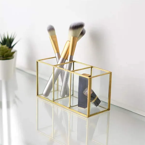 An_Brass_World_Metal_Clear_Glass_Cosmetic_Organiser_With_3_Compartments_And_Gold_Colour_Decorative_Cosmetics_Holder_Beauty_Display_Size_6x3_25x3_25_Inch