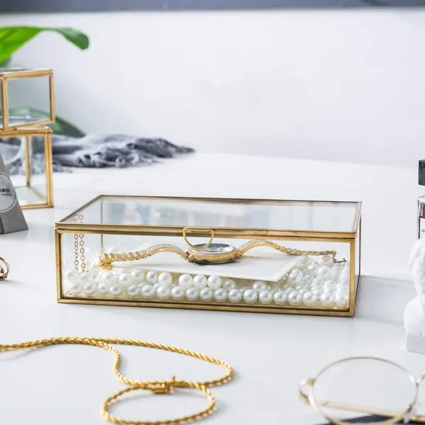 An_Handicrafts_Brass_And_Glass_Rectangular_Keepsake_Box_Home_Decor_Display_Vintage_Jewelry_Organizer_Decorative_Accent_8x4_5x2_Inch_Golden