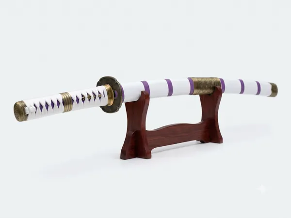 White_And_Purple_Katana_Style_Decorative_Sword_With_Stand