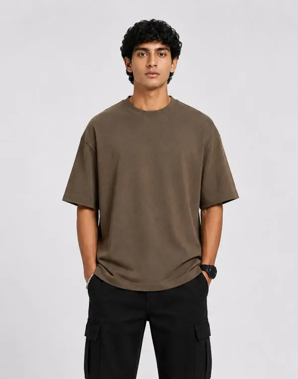 Brown_Cotton_Solid_Oversized_Round_Neck_T-Shirt_For_Men