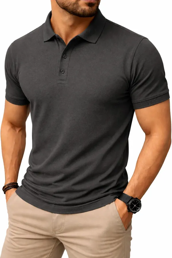Dark_Gray_Polycotton_Regular_Fit_Polo_T-Shirt_For_Men