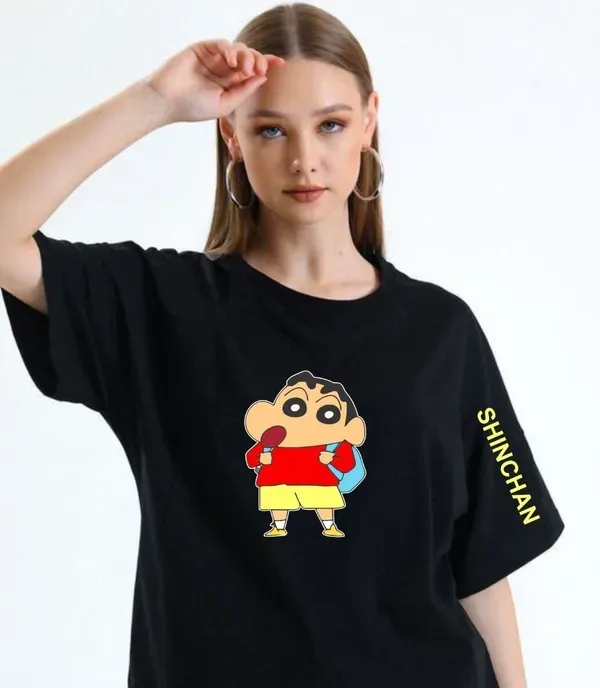 Black_Cotton_Printed_Round_Neck_T-Shirt_For_Women
