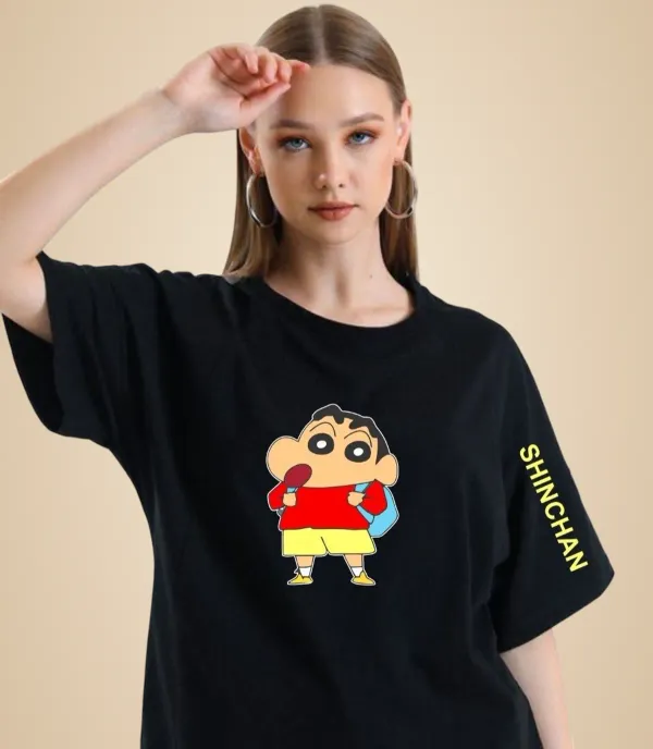 Black_Cotton_Printed_Round_Neck_T-Shirt_For_Women