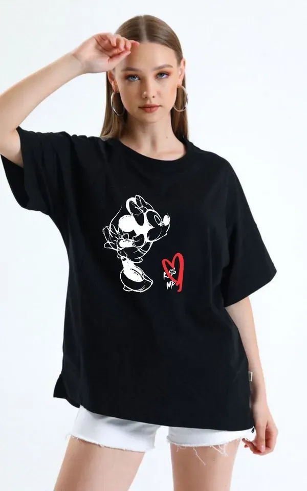Black_Polycotton_Printed_Round_Neck_T-Shirt_For_Women