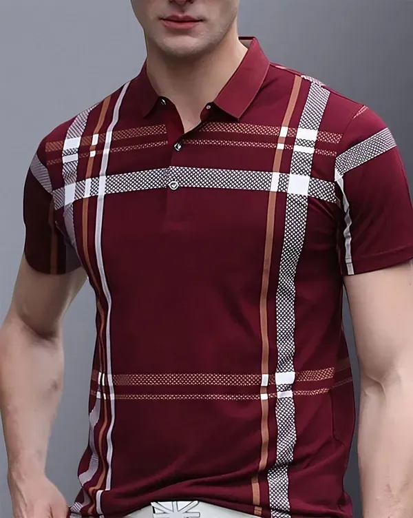 Red_Polycotton_Regular_Fit_Checkered_Polo_T-Shirt_For_Men