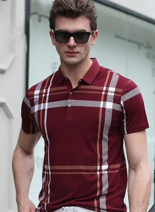 Red_Polycotton_Regular_Fit_Checkered_Polo_T-Shirt_For_Men