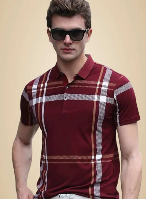 Red_Polycotton_Regular_Fit_Checkered_Polo_T-Shirt_For_Men