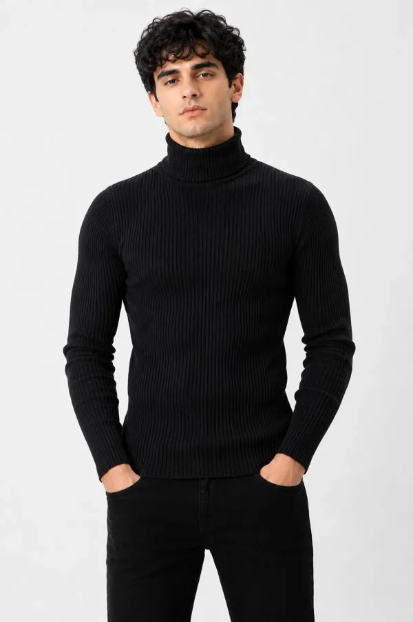 Black_Wool_Blend_Ribbed_Slim_Fit_Turtleneck_Sweater_For_Men