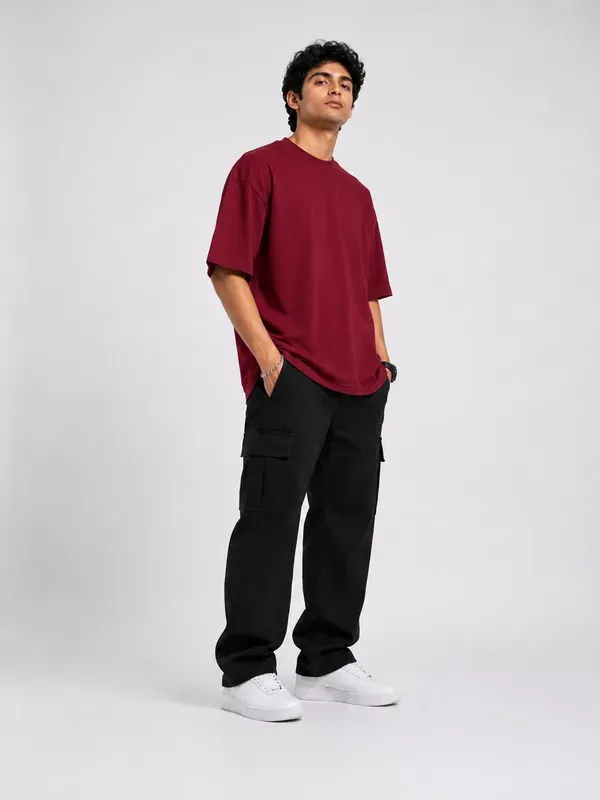 Maroon_Cotton_Solid_Oversized_Round_Neck_T-Shirt_For_Men