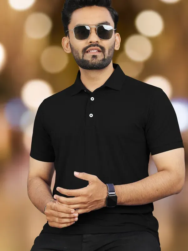 Black_Polycotton_Solid_Regular_Fit_Polo_T-Shirt_For_Men