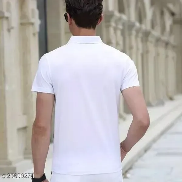 White_And_Blue_Polycotton_Striped_Regular_Fit_Polo_T-Shirt_For_Men