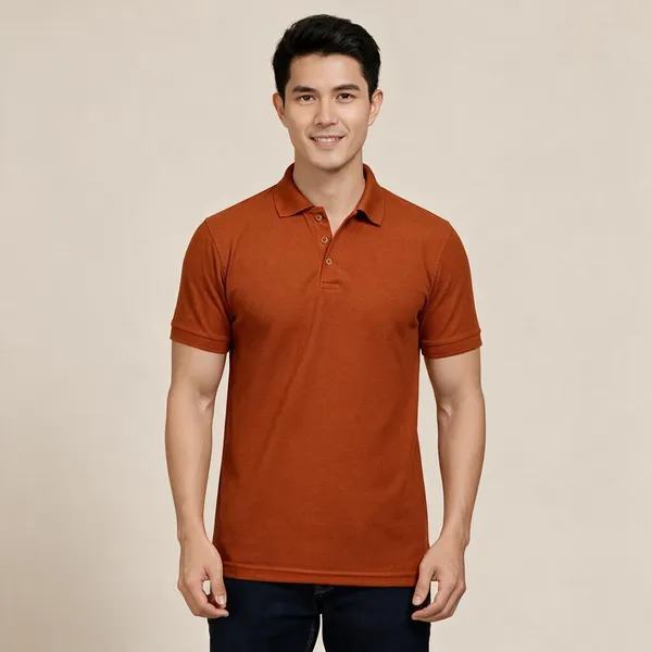 Rust_Orange_Polycotton_Regular_Fit_Polo_T-Shirt_For_Men