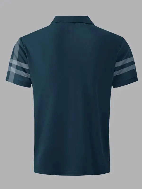 Navy_Blue_Polycotton_Striped_Polo_Neck_T-Shirt_For_Men