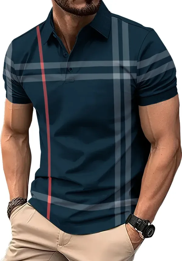Navy_Blue_Polycotton_Striped_Polo_Neck_T-Shirt_For_Men