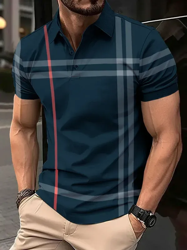 Navy_Blue_Polycotton_Striped_Polo_Neck_T-Shirt_For_Men
