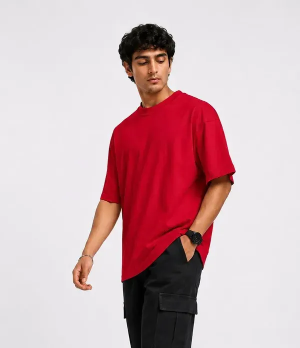 Red_Cotton_Solid_Oversized_Round_Neck_T-Shirt_For_Men