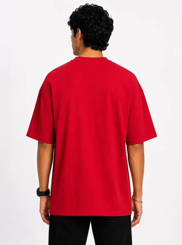 Red_Cotton_Solid_Oversized_Round_Neck_T-Shirt_For_Men