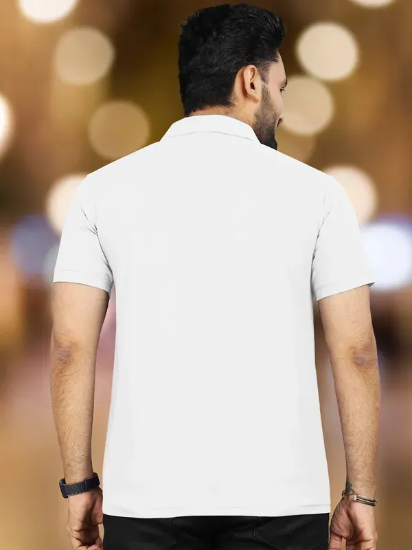 White_Polycotton_Solid_Slim_Fit_Polo_T-Shirt_For_Men