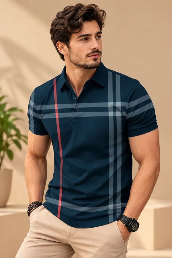 Navy_Blue_Polycotton_Striped_Polo_Neck_T-Shirt_For_Men