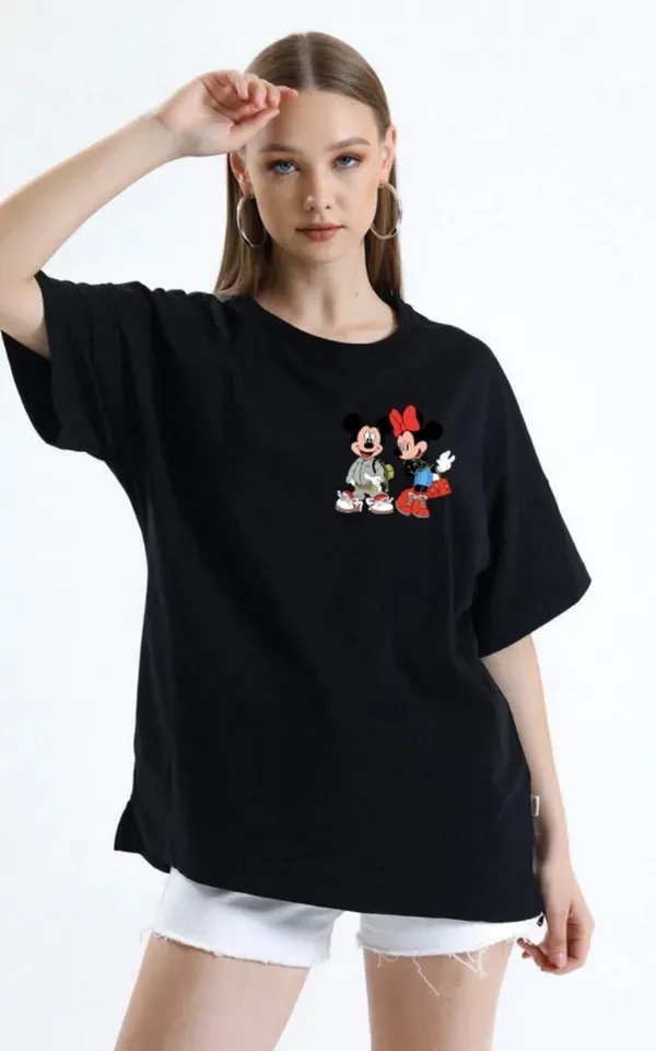Black_Polycotton_Printed_Round_Neck_T-Shirt_For_Women