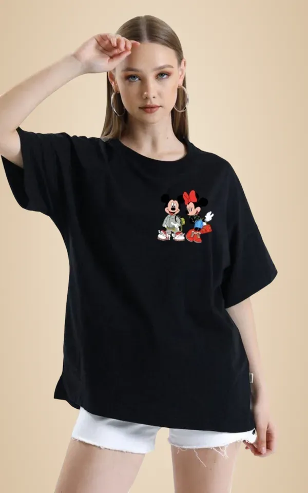 Black_Polycotton_Printed_Round_Neck_T-Shirt_For_Women