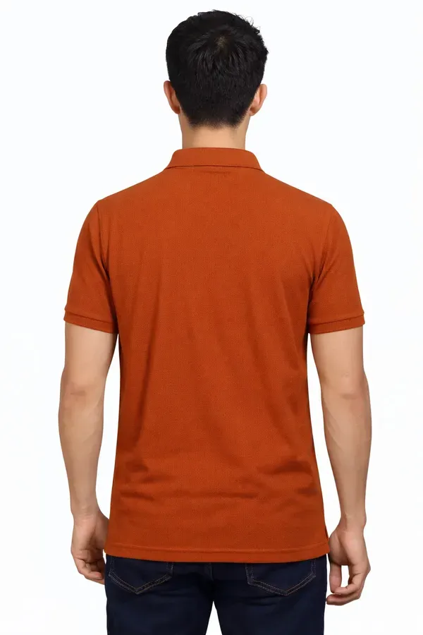 Rust_Orange_Polycotton_Regular_Fit_Polo_T-Shirt_For_Men
