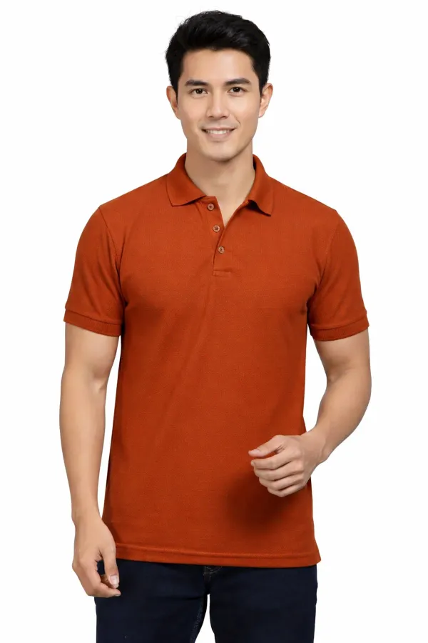 Rust_Orange_Polycotton_Regular_Fit_Polo_T-Shirt_For_Men