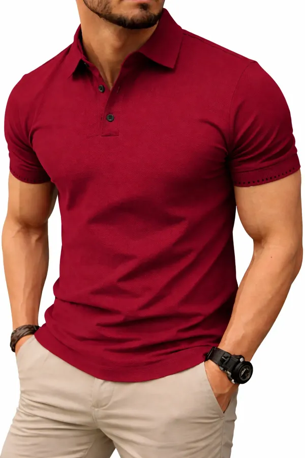 Maroon_Polycotton_Solid_Polo_T-Shirt_For_Men