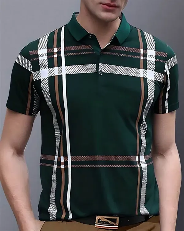 Green_Polycotton_Checkered_Regular_Fit_Polo_T-Shirt_For_Men