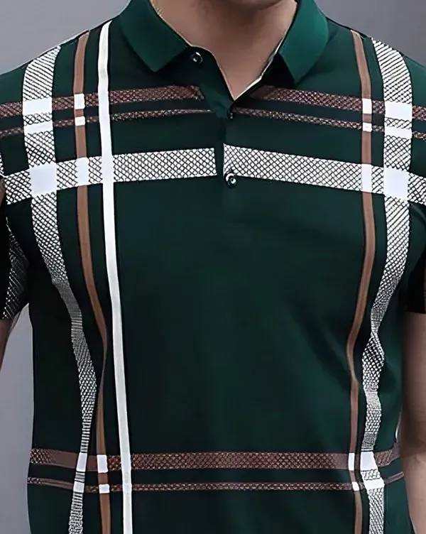 Green_Polycotton_Checkered_Regular_Fit_Polo_T-Shirt_For_Men