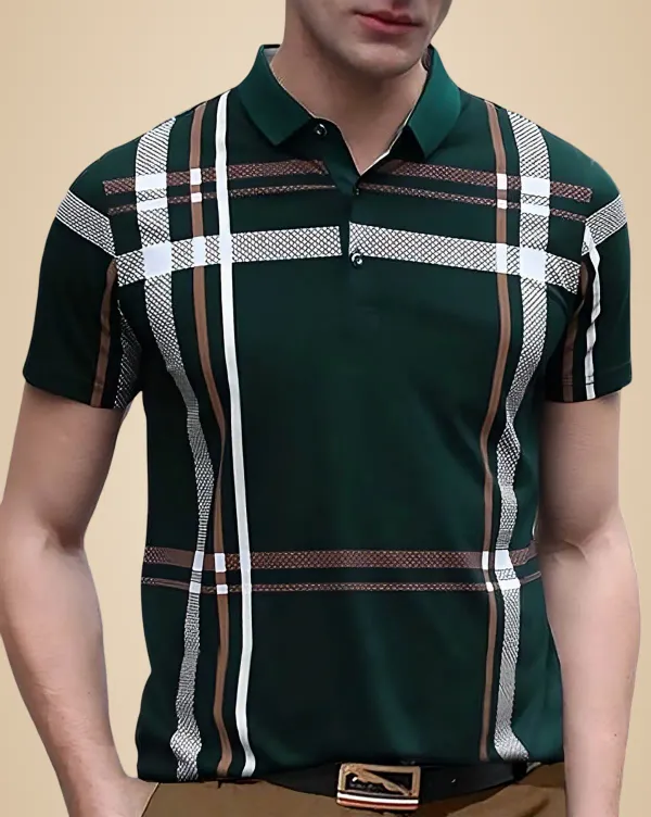 Green_Polycotton_Checkered_Regular_Fit_Polo_T-Shirt_For_Men