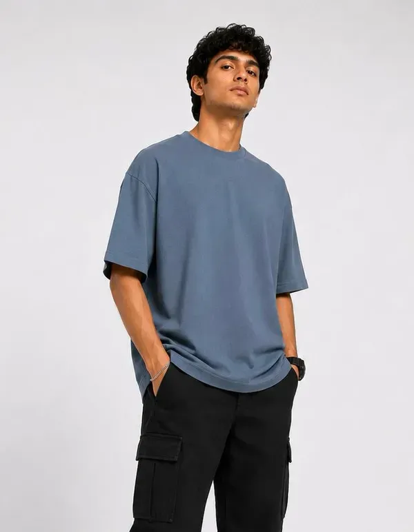 Sky_Blue_Cotton_Solid_Oversized_Round_Neck_T-Shirt_For_Men