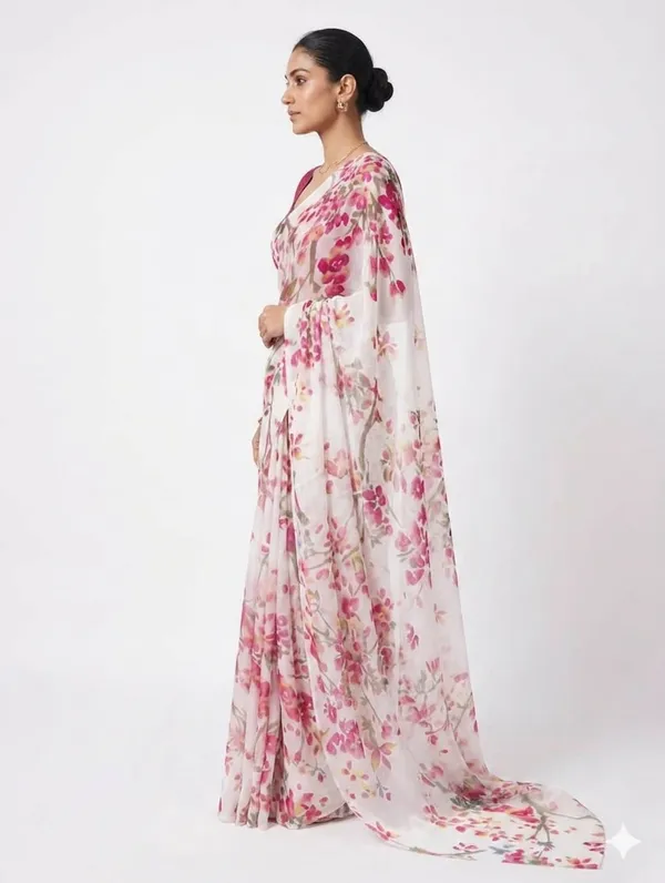White_Floral_Printed_Saree_For_Women