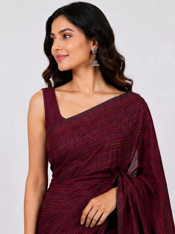 Maroon_Striped_Ethnic_Saree_For_Women
