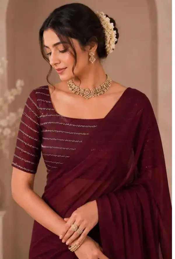 Maroon_Georgette_Embellished_Saree_For_Women