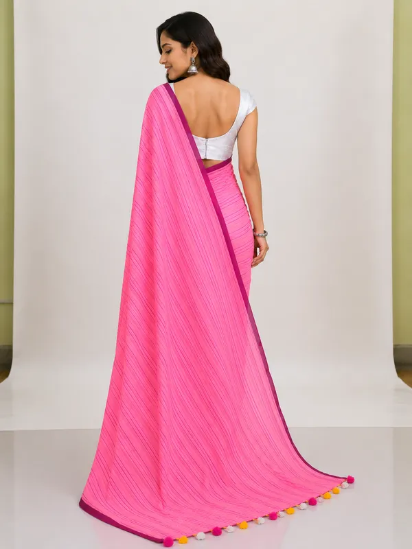 Pink_Solid_Saree_With_Blouse_For_Women