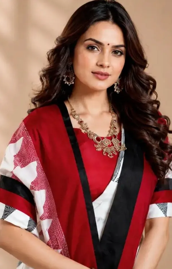 White_Geometric_Print_Saree_For_Women