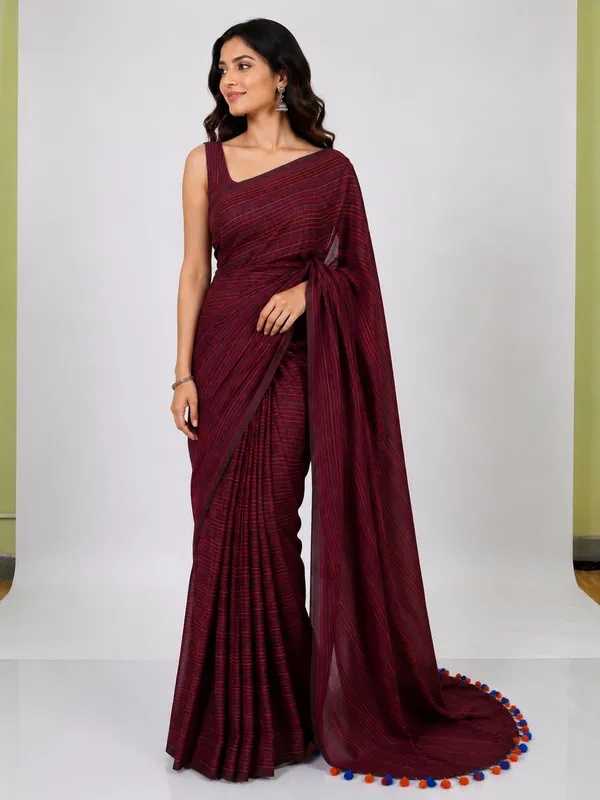 Maroon_Striped_Ethnic_Saree_For_Women