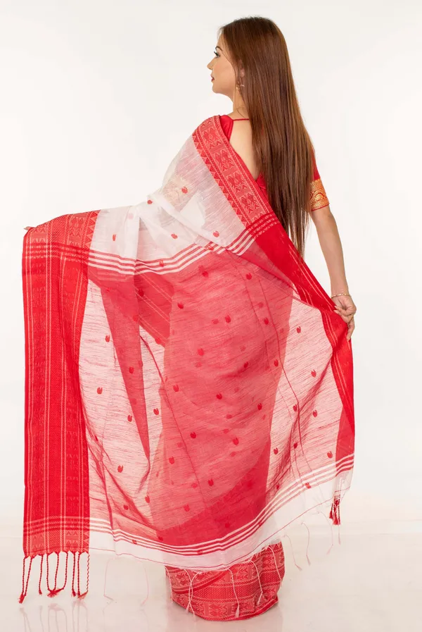 White_Cotton_Geometric_Border_Printed_Saree_For_Women