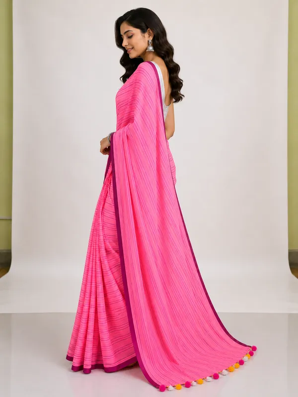 Pink_Solid_Saree_With_Blouse_For_Women