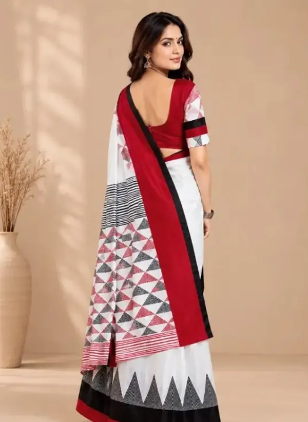 White_Geometric_Print_Saree_For_Women