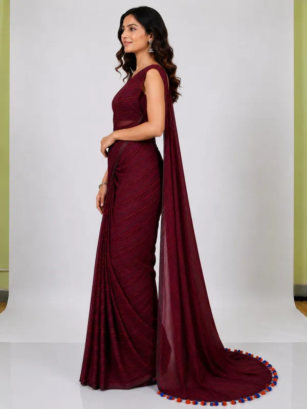 Maroon_Striped_Ethnic_Saree_For_Women